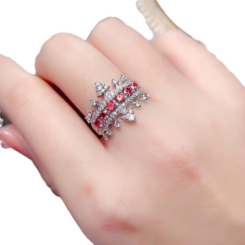 This unique open-top red diamond zircon ring with a light luxury and high-end feel is a perfect and versatile sweet and cool fashion ring for women Item Picture