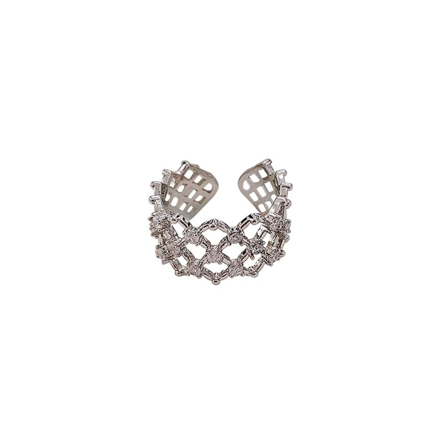 Lace hollowed-out diamond-shaped zircon ring for women, a light luxury, niche and high-end index finger ring, a cold style and fashionable open ring Item Picture