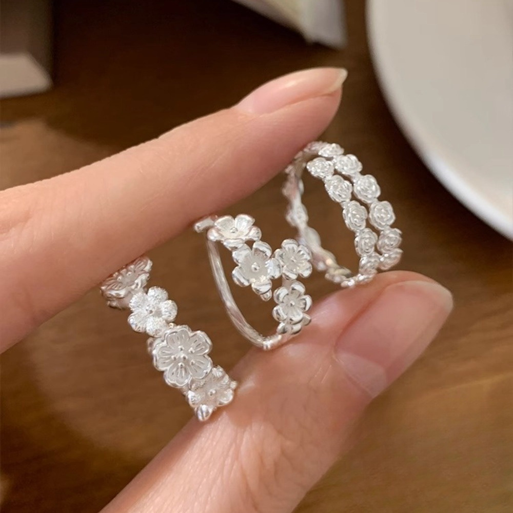 925 sterling silver flower ring, a unique, simple, high-end and fashionable Korean index finger ring, a bestseller for spring and summer Specification drawing