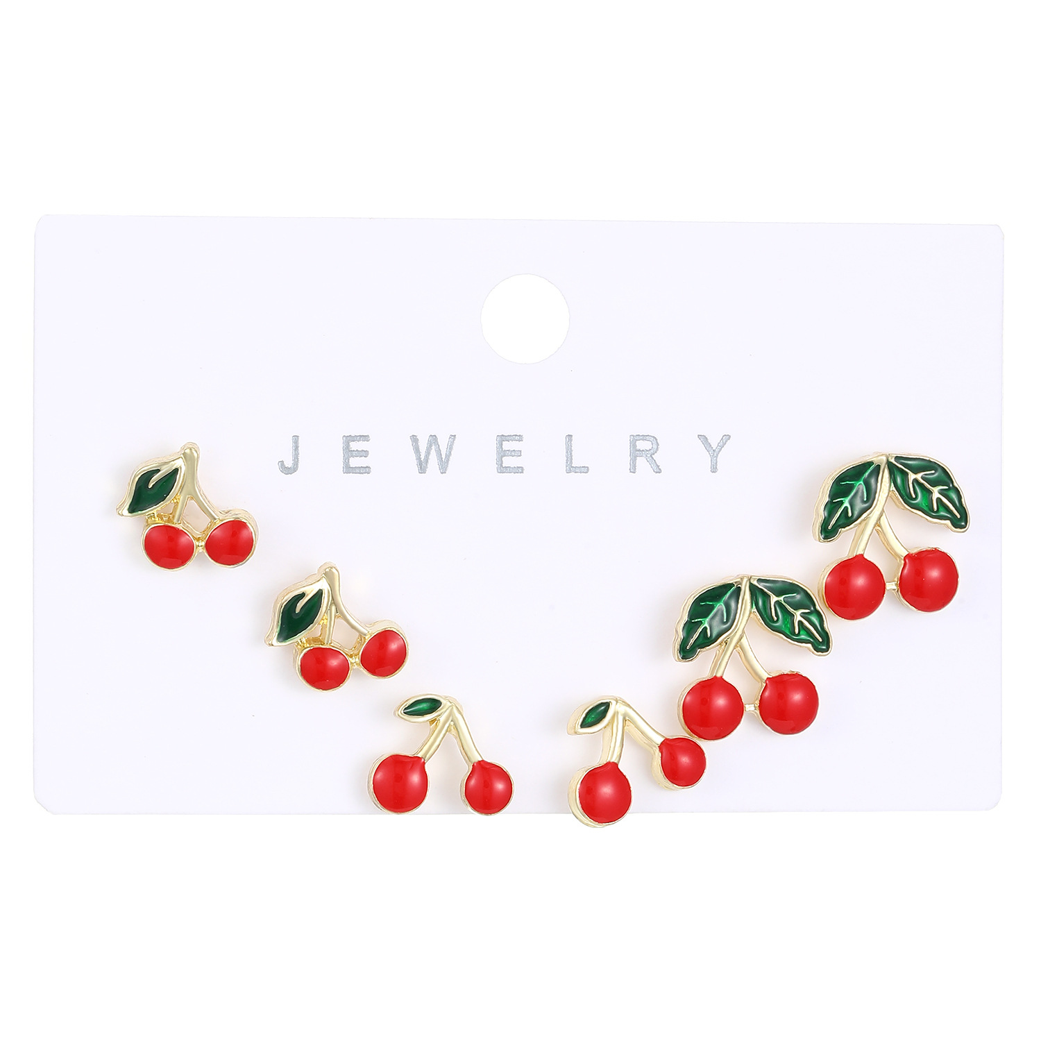 Cross-border cute and girlish summer exquisite fruit stud earrings set, watermelon, mango, strawberry and cherry card earrings for women Item Picture