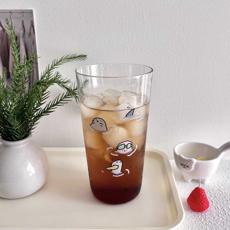 2025 New ins large-capacity glass cups for soaking in water, creative juice cups, milk cups, coffee cups, breakfast cups full figure