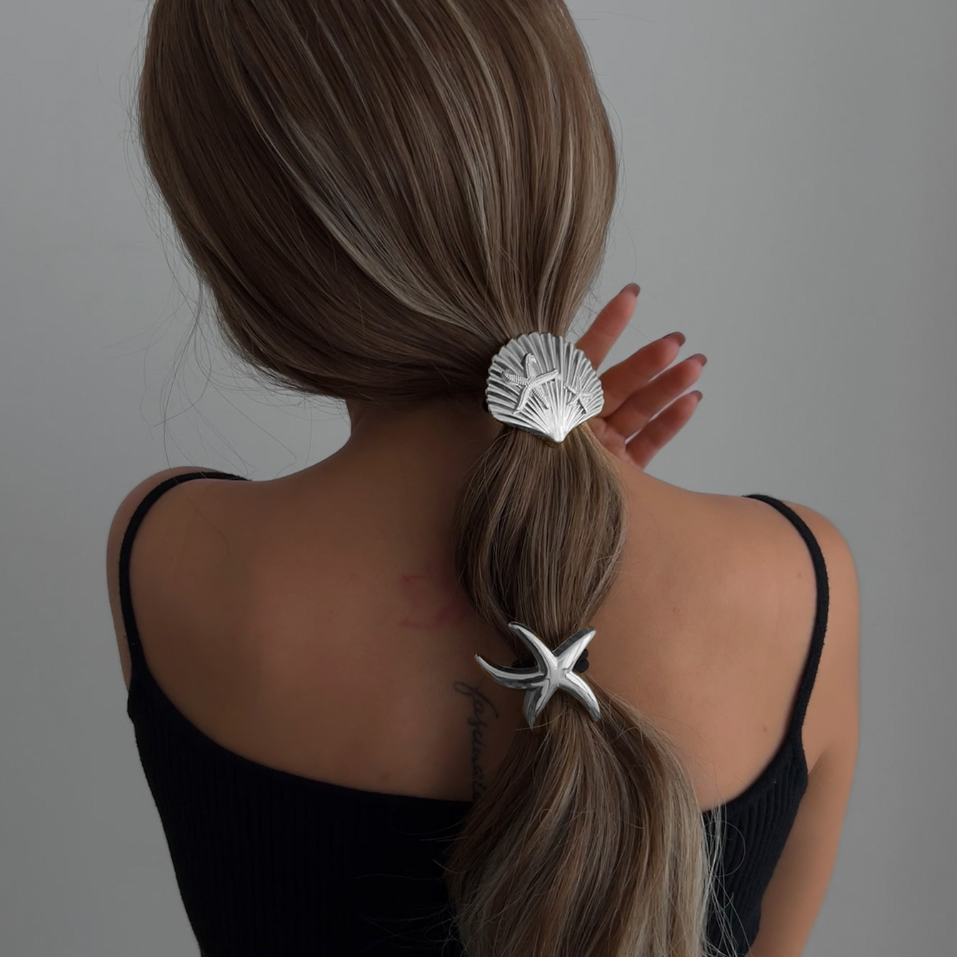 Cross-border European and American accessories, alloy ponytail hair tie, personalized starfish hair accessory, high-end sense, simple and fashionable headwear for ladies details Picture