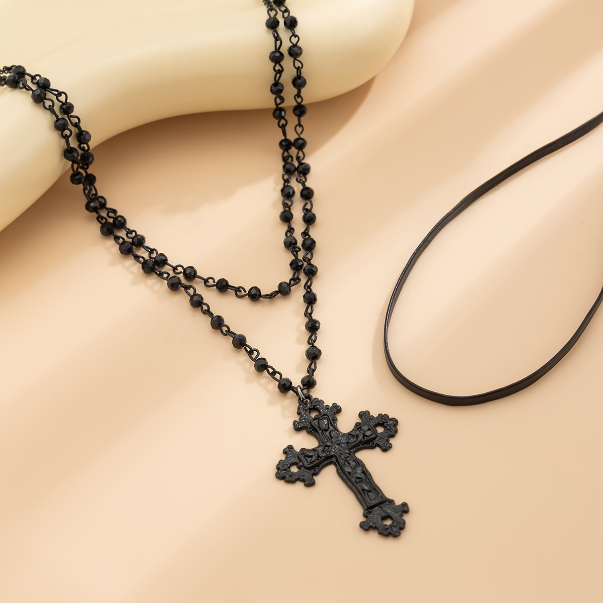 European and American cross-border jewelry Halloween cross pendant crystal necklace Dark style stacked alloy collarbone chain Application Scenario