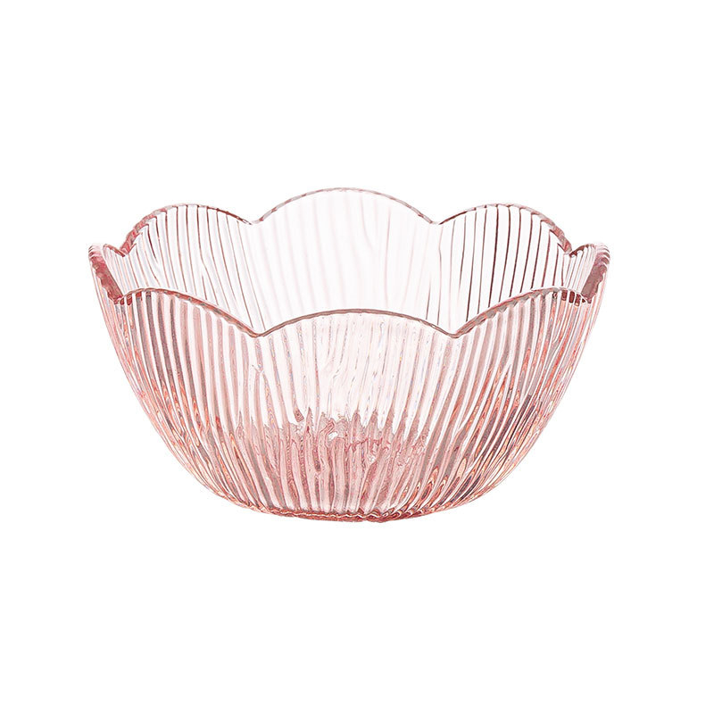 Petal relief glass dessert bowl, household high appearance level women's transparent bowl, ice cream bird's nest, sugar water, ice cream, fruit bowl Specification drawing