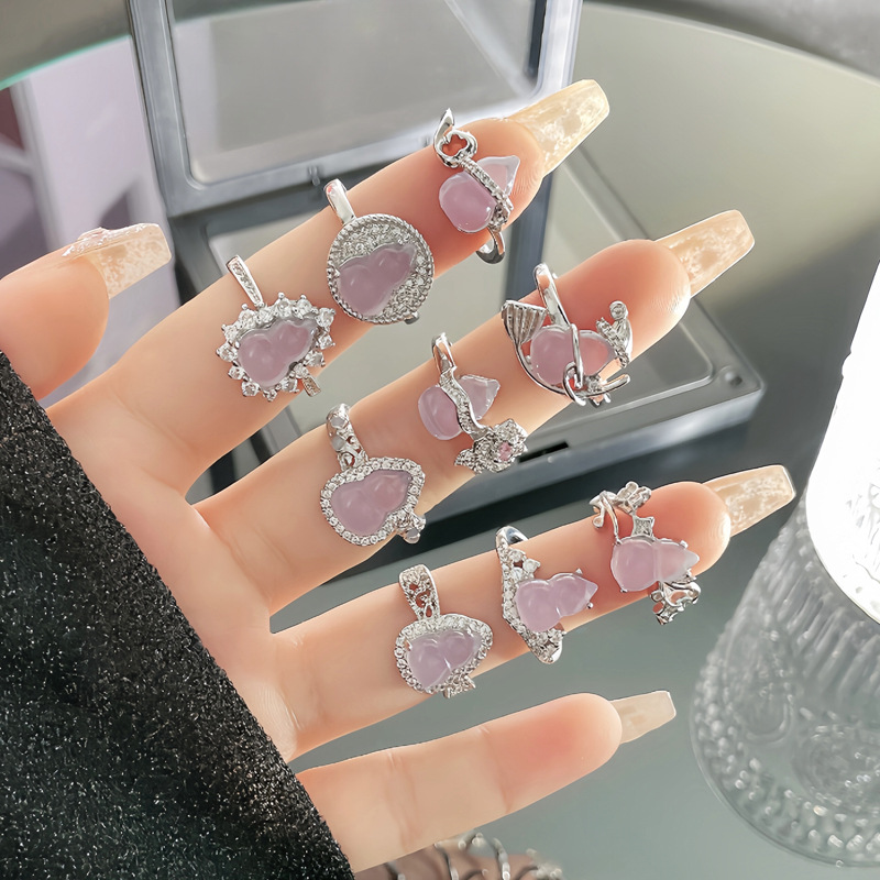 A new Chinese-style retro high-end purple jade imitation gourd open ring, a sweet, cool, fashionable and individual ring with a feminine texture Specification drawing