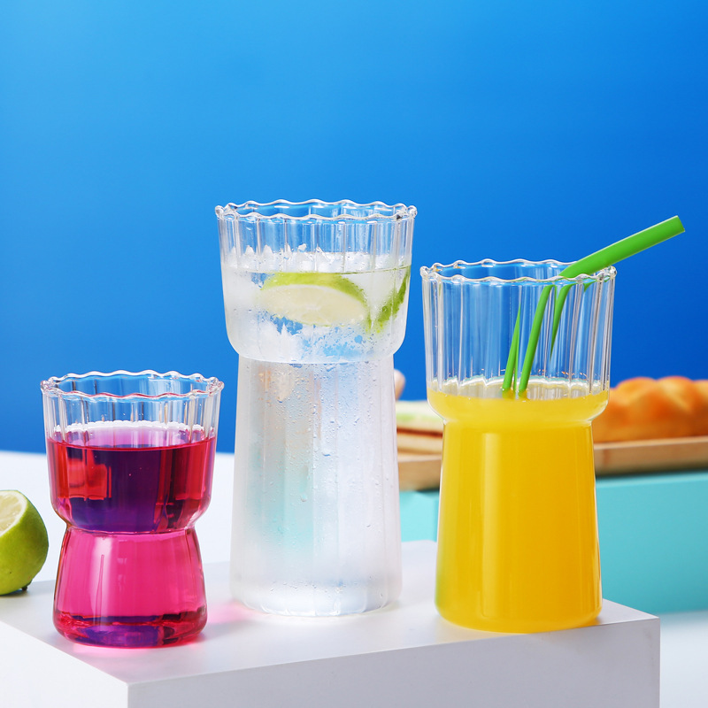 Home striped coffee glass water cup, ins style simple striped cup, high borosilicate juice cup of the same style as the Internet celebrity details Picture