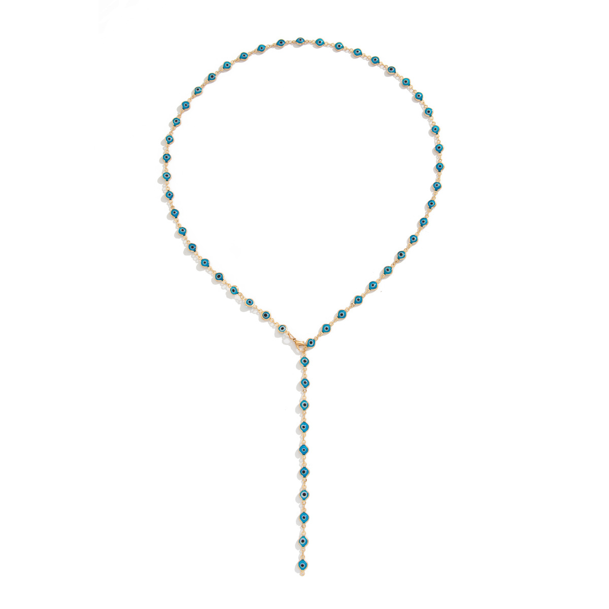 European and American cross-border jewelry, fashionable color crystal Y-shaped necklace, simple geometric multi-layer tassel collarbone chain Item Picture
