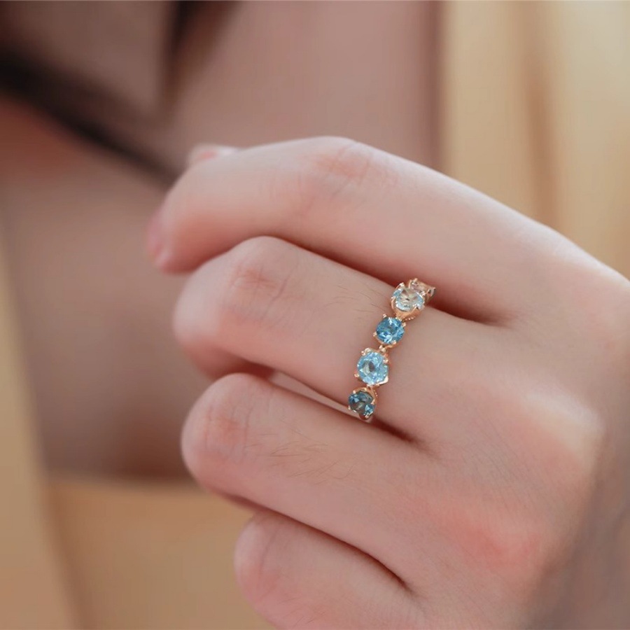 New gradient blue and white multi-gemstone zircon ring for women, Japanese light luxury, niche design, high-end open ring Application Scenario