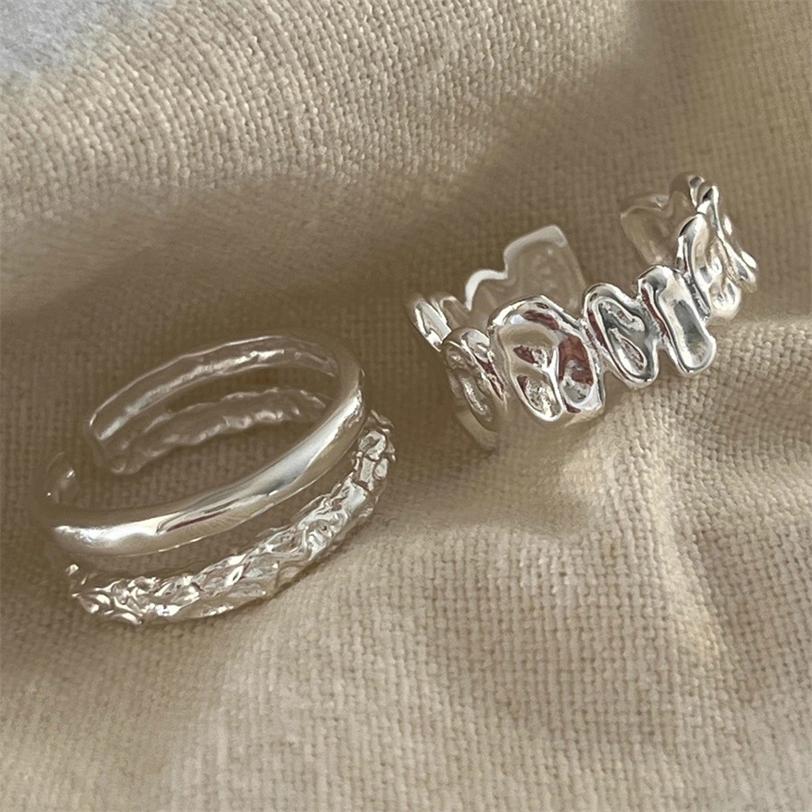 S925 sterling silver texture double-layer line irregular ring, women's personalized and fashionable index finger ring, niche design simple ring full figure