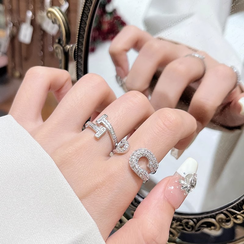 Sweet and cool, individualistic, internet-famous, light luxury zircon open ring, a niche design for women, fashionable, elegant and high-end index finger ring details Picture