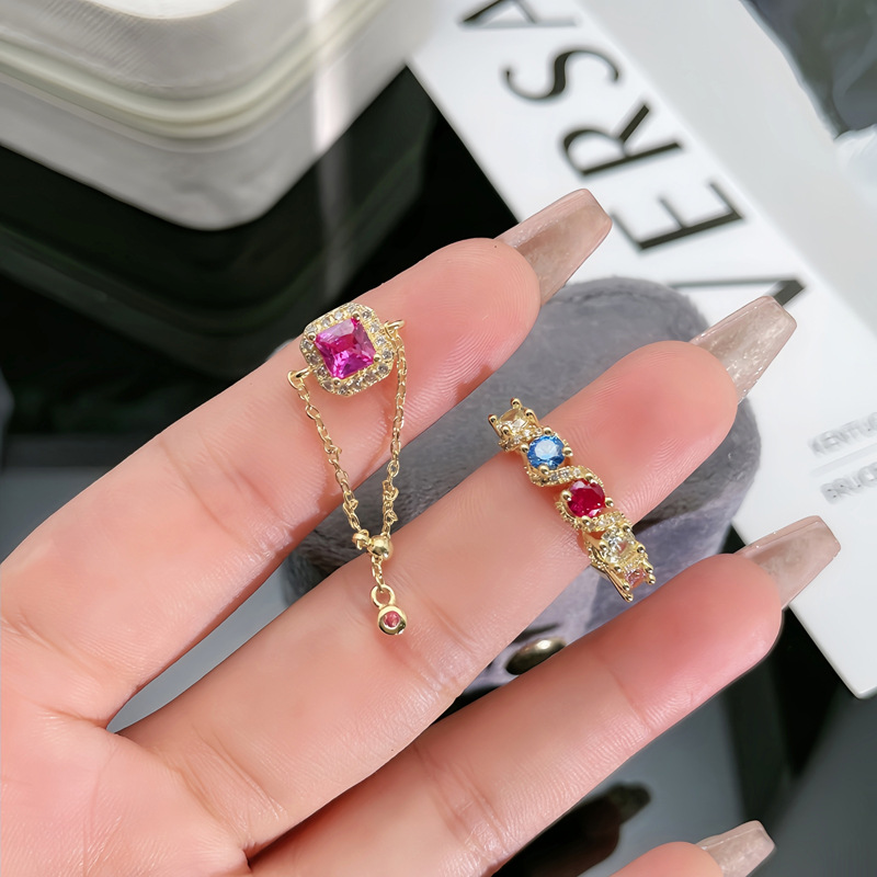 New small cube sugar chain ring for women, stretchable food ring, sweet and cool color diamond, versatile and elegant, niche and cold trend details Picture