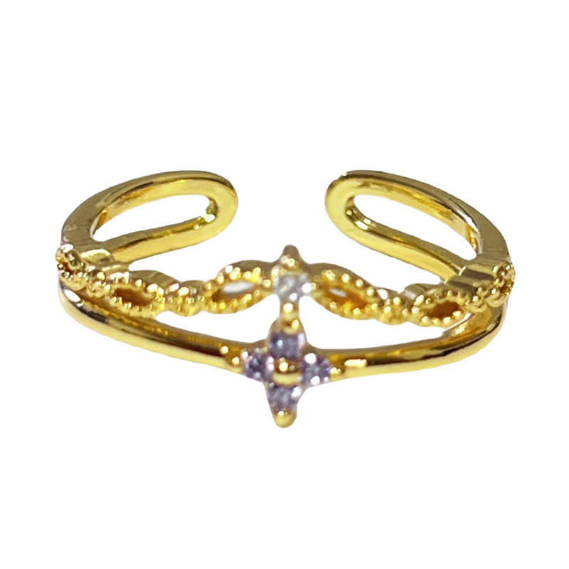 Sweet and cool lace colored diamond slightly set open ring, women's light luxury and high-end style, simple and cold style, exquisite quality, ring trend Item Picture
