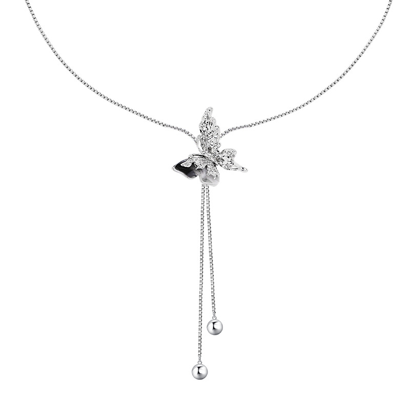 Retro ink-wash board butterfly necklace, a long sweater chain with a light luxury and high-end feel for women, a new Chinese-style fashionable and elegant necklace Item Picture