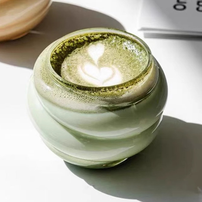 Spiral cup, milk coffee cup, high borosilicate glass single-layer cup, heat-resistant transparent drinking cup, high appearance level glass cup details Picture