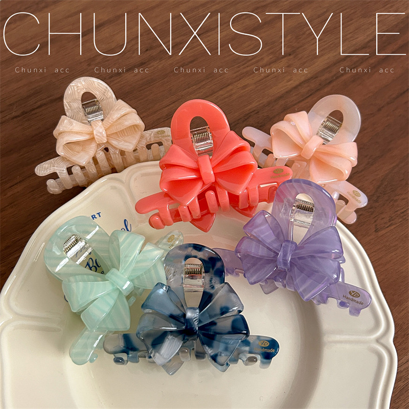 YD High-end Accessories: New French three-dimensional three-layer bow acetate shark clip, sweet and cute Korean version hair clip Specification drawing