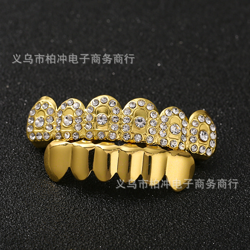 Hip-hop bestseller bling teeth Gold-plated and diamond-encrusted Hip-hop men's and women's gold braces Electroplated hip-hop braces full figure