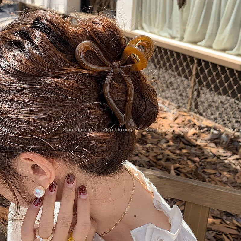 New Korean acrylic bow hair clips, stylish updo, grappling clips, hair accessories, ins high-end look, shark clips, large size Specification drawing
