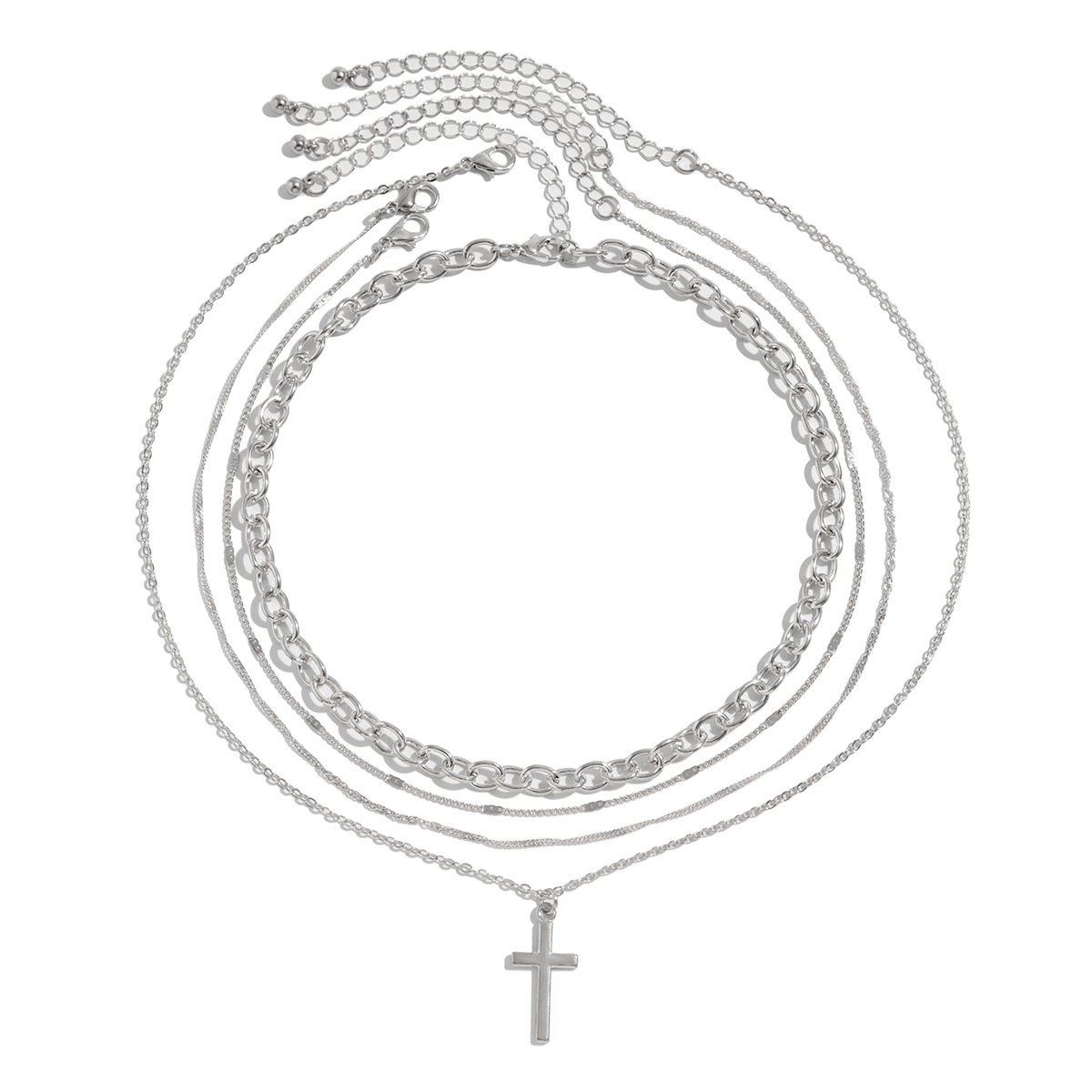 European and American cross-border jewelry, fashionable cross alloy pendant, collarbone chain, trendy geometric multi-layer iron chain necklace Item Picture