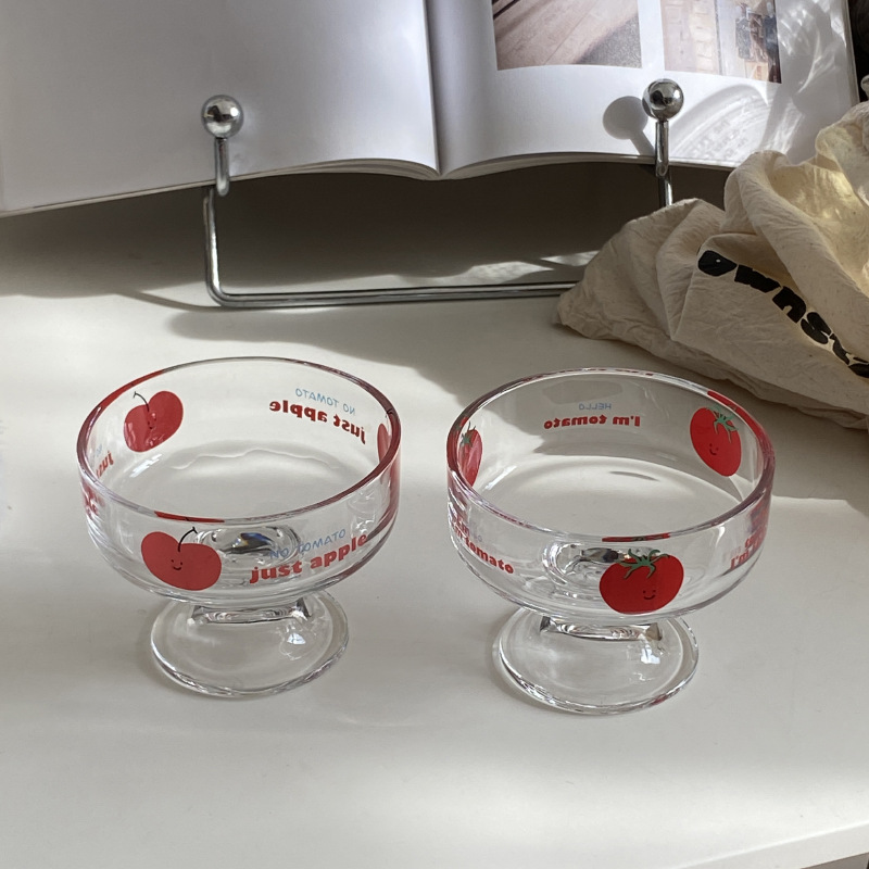 Niche apple tomato high-legged dessert, glass cup, ice cream pudding cup, cute cartoon fruit plate gift Item Picture