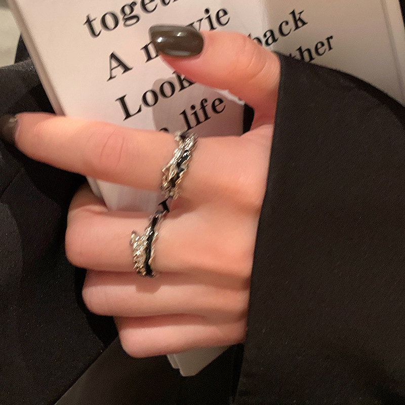 Dark texture drip glaze open ring, a unique design for women, fashionable and individual, new trendy, light luxury and high-end index ring details Picture