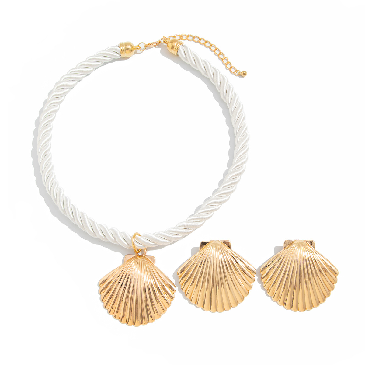 European and American cross-border jewelry, ocean vacation alloy scallop pendant necklace, personalized Bohemian thick rope collarbone chain Item Picture