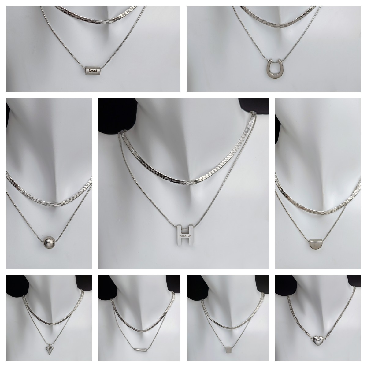 2024 New layered geometric titanium steel necklace, cold style, niche hip-hop pendant, collarbone chain, sweater chain wholesale details Picture