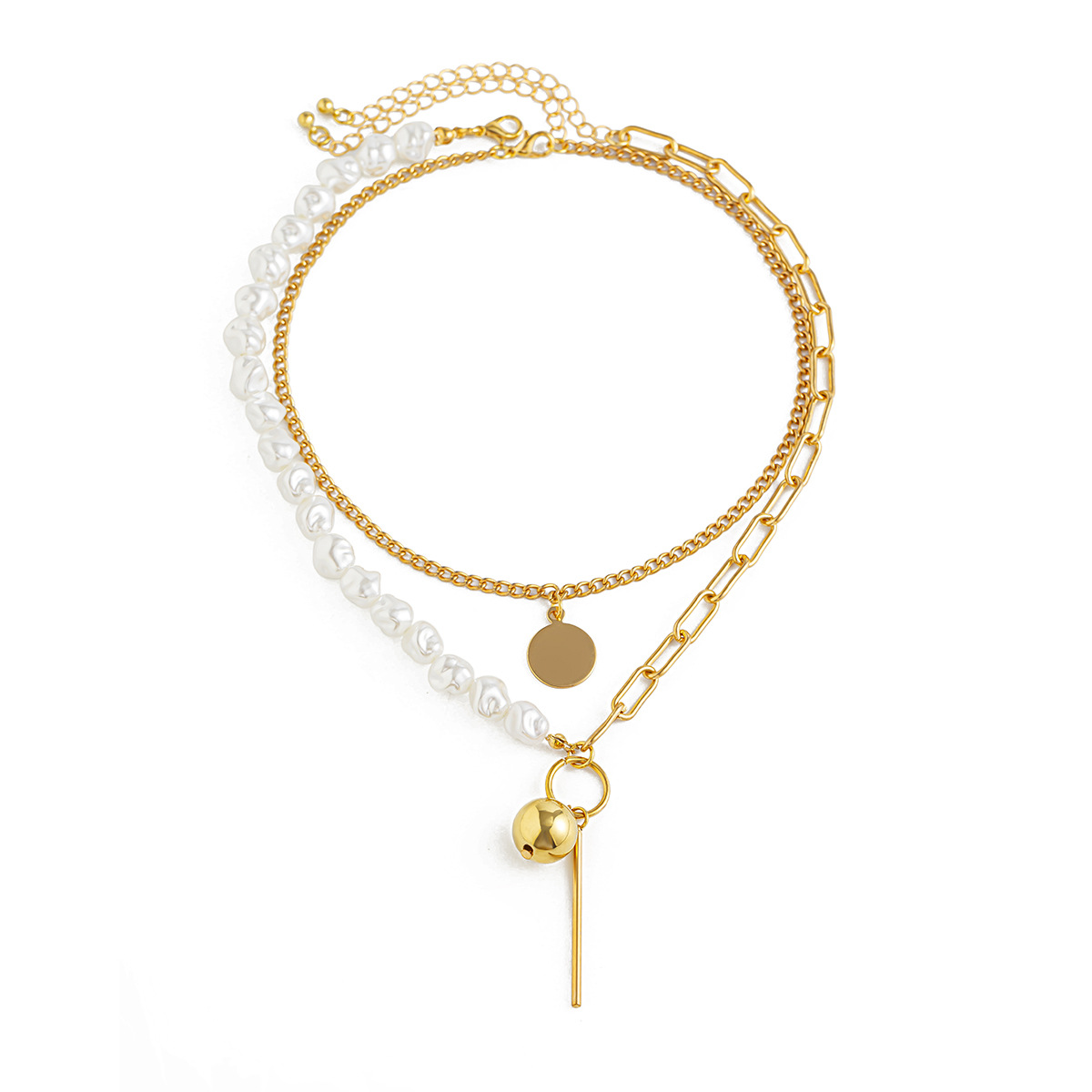 European and American cross-border jewelry, personalized and simple starfish alloy pendant necklace, Baroque-style multi-layer pearl collar Item Picture