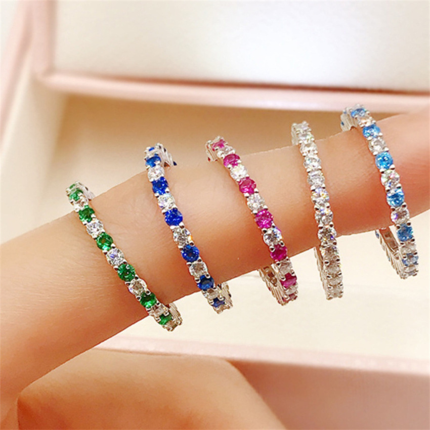 Colorful gemstone fine-row diamond ring, a cold and elegant female style, with a unique and high-end look, fashionable and individual, simple and versatile open ring details Picture