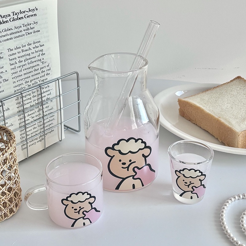 New Year's ins high borosilicate household glass cups, one-person drinking tea sets, glass water sets, gift boxes, couple cups full figure