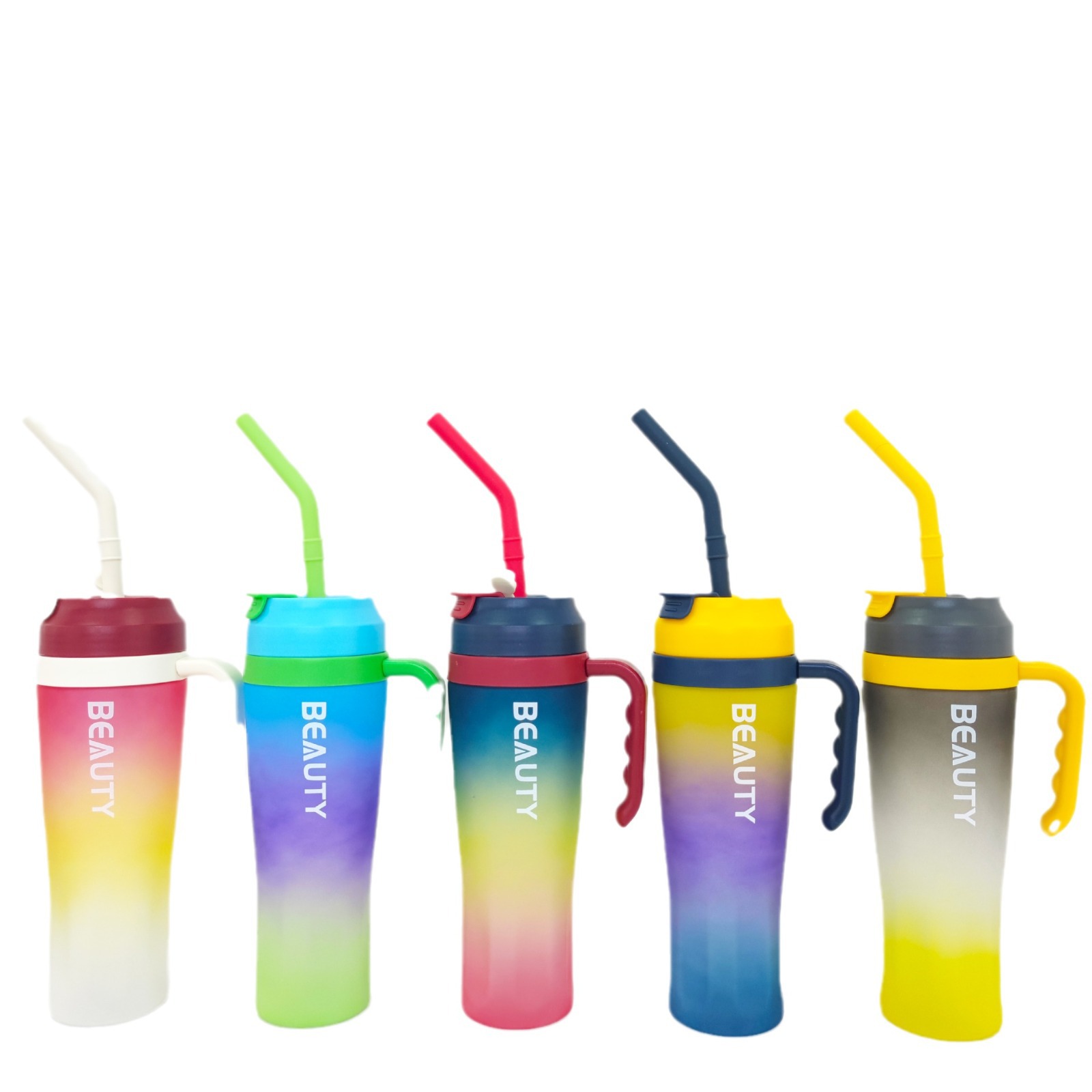 New large-capacity gradient color car cup, portable handle straw, direct drinking plastic water cup, large-capacity ice cup Item Picture