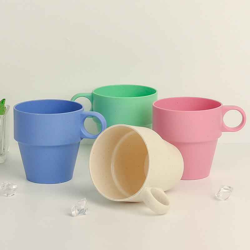 Cross-border wheat water cup, handle cup, home breakfast oat cup, kindergarten children's milk cup, gift round hole cup Specification drawing