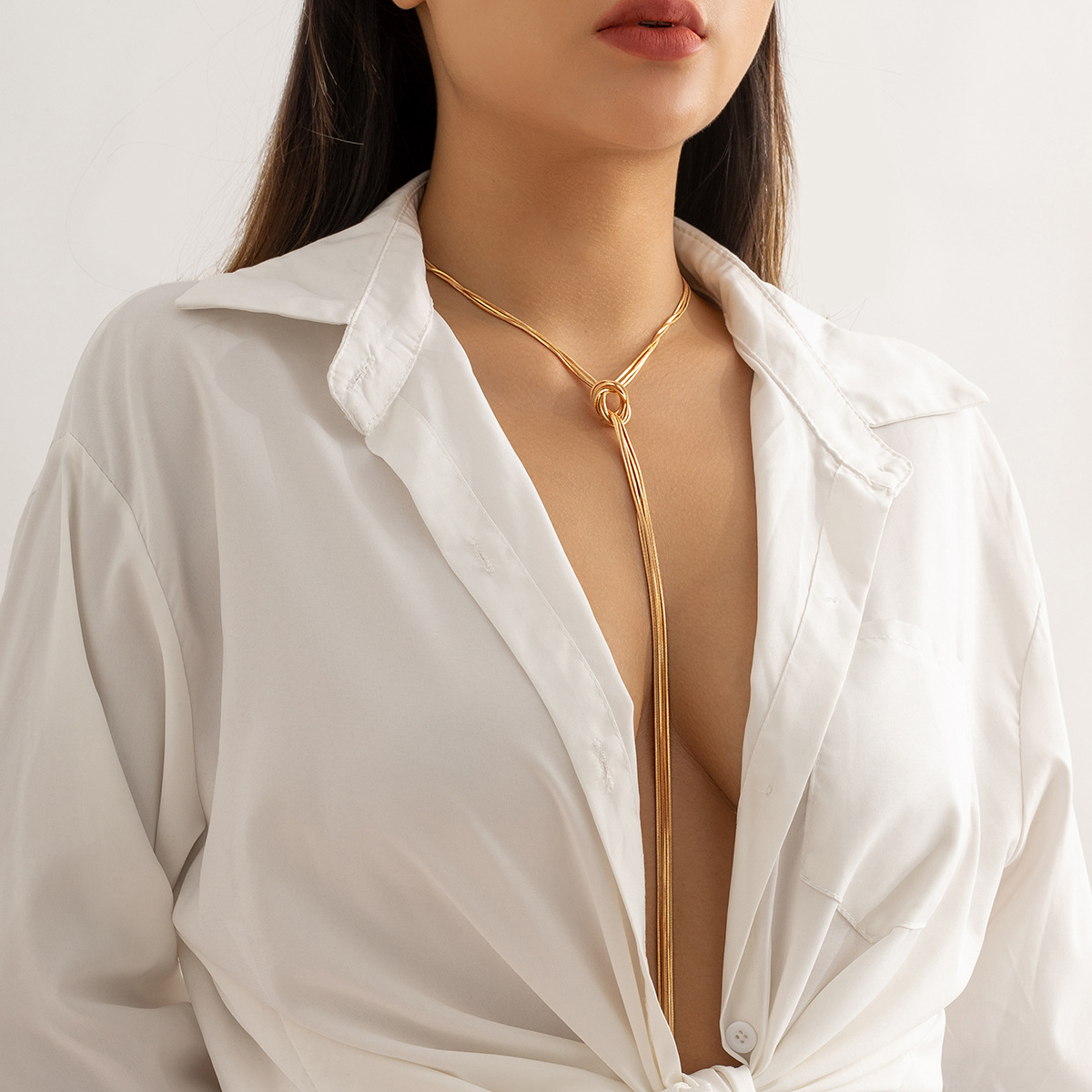 European and American cross-border jewelry, Meila high-end long chain necklace, unique and niche tassel chain, collarbone chain details Picture