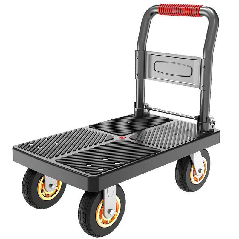 (In stock) Small carts, mobile stall trolleys, four-wheel silent flatbed carts, household small pulleys, push trailers Item Picture