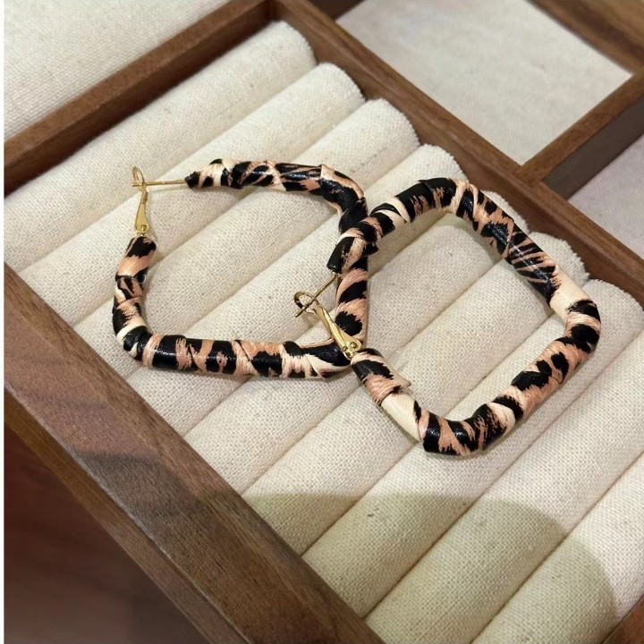 Retro leopard print square ear ring earrings, a new bestseller in 2025, with a high-end feel. Unique, niche and exaggerated earrings details Picture