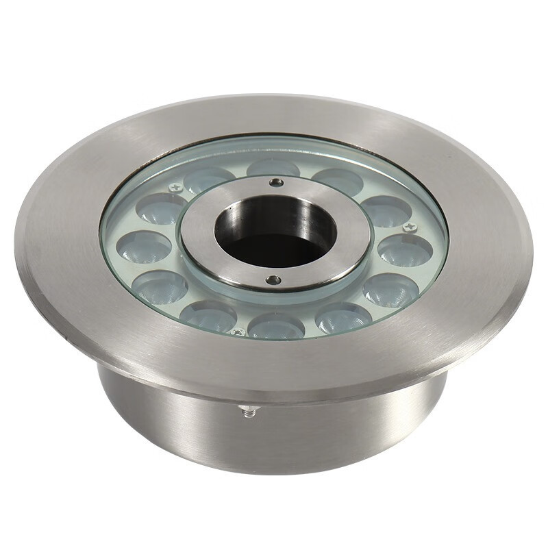LED underwater fountain light, RGB pool light, mid-hole seven-color color-changing circular all-stainless steel underwater light, gushing fountain lamp Item Picture