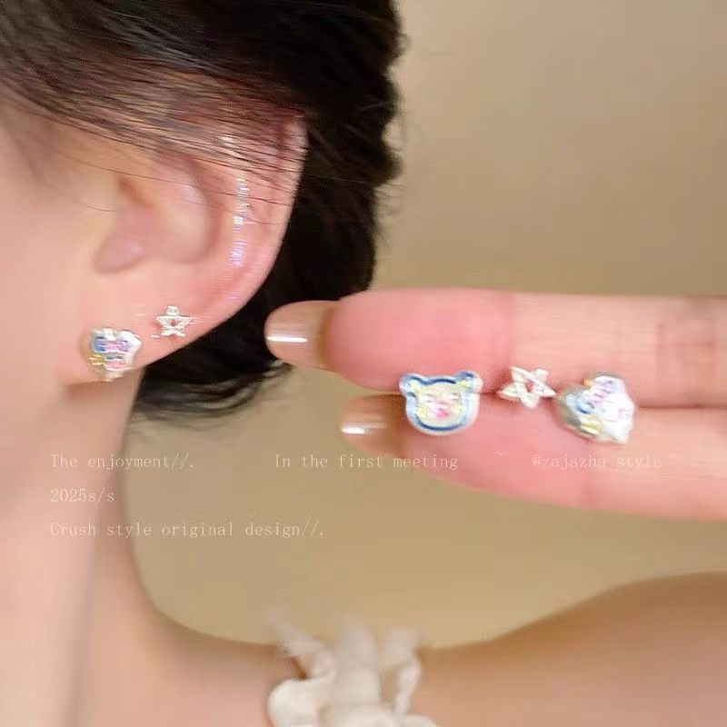 Spring Dopamine Colorful Graffiti Set Stud Earrings for Women, simple, small and versatile earrings, sweet and cool style earrings details Picture