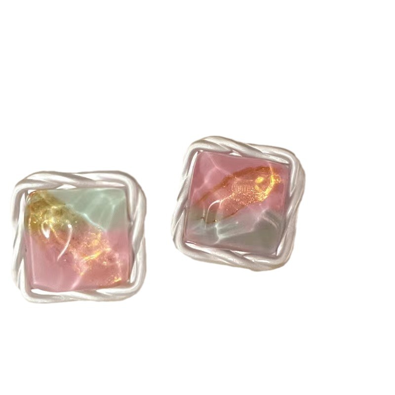 Summer Ocean ~ Jelly colorful square stud earrings for women's ins trendy, light luxury, high-end and unique design earrings Item Picture