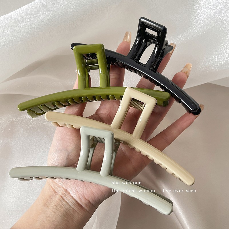 Extra-large acrylic straight hair clip, back head updo hair clamp, simple hair clip, cream-colored new shark clip full figure