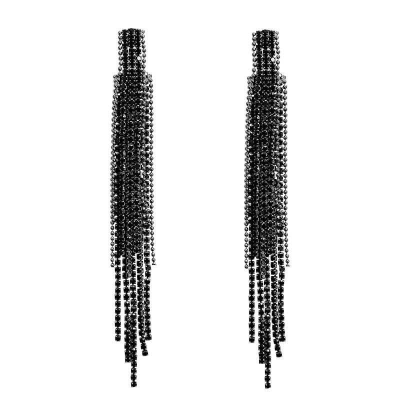 Light luxury style, full diamond tassel stud earrings, women's ins style, fashionable and versatile trendy earrings, 925 silver needle earrings wholesale Item Picture