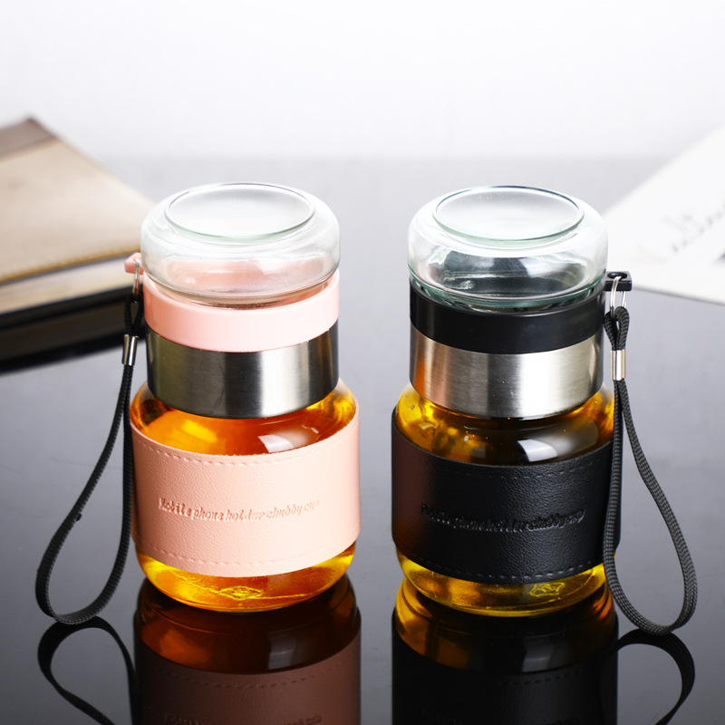 Wholesale tea-water separation glass cups, outdoor portable transparent tea-making small cups, souvenirs, tonton cups, chubby cups details Picture