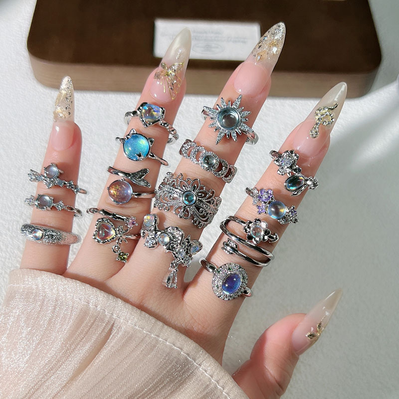 Wholesale cross-border European and American style personalized moonstone fashionable open ring, feminine charm, niche design sense retro ring details Picture