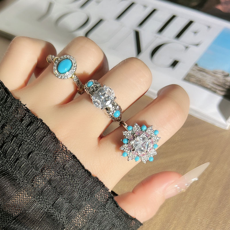 Wholesale of Chinese-style blue egg surface micro-inlaid rings for women, vintage, retro charm, light luxury and exquisite rings Application Scenario