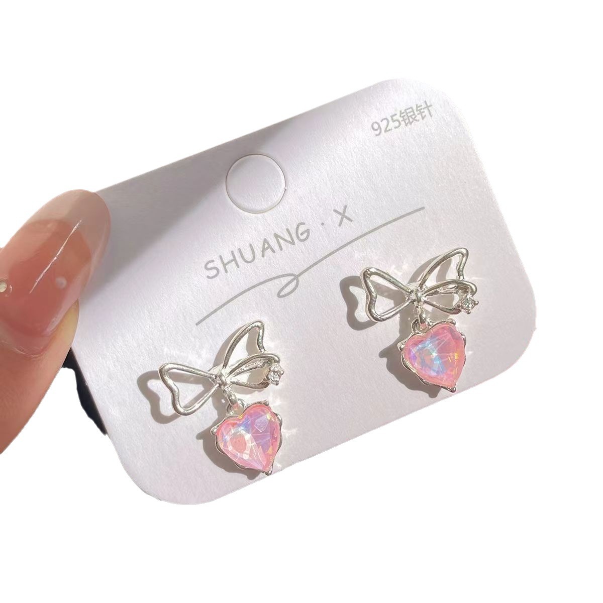 A niche, sweet and cool, stylish pink bow stud earrings for women on Instagram, trendy aurora pink planet earrings, sweet and versatile earrings Item Picture