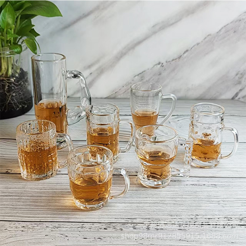 Tree-patterned transparent glass cups with handles for drinking, household white spirit cups, spirits cups, office high-appearance-level tea cups, and master cups details Picture