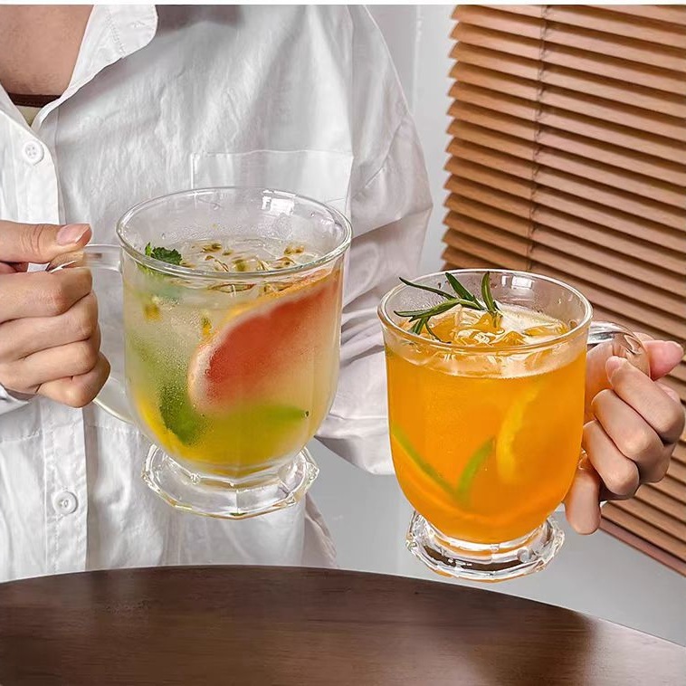 Gulu Gulu Large-mouthed Cup ‖ ins Korean style large-capacity retro glass cup with handle, juice milk tea milk cup details Picture
