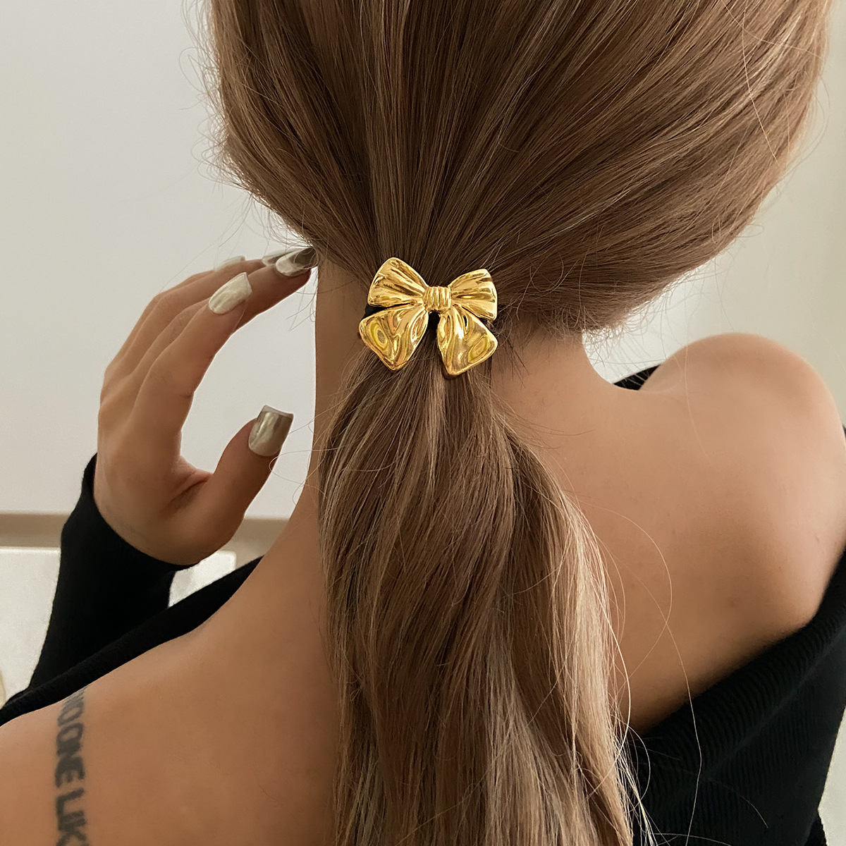 European and American cross-border accessories, fashionable ponytail hair accessory, hair tie, geometric bow, flower, light luxury, back head hair tie Application Scenario
