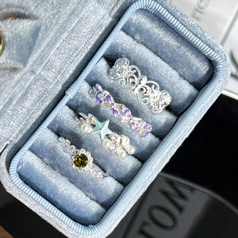 New Chinese-style retro hollowed-out iris flower simple open ring, feminine charm bow, star pearl fashionable ring Specification drawing