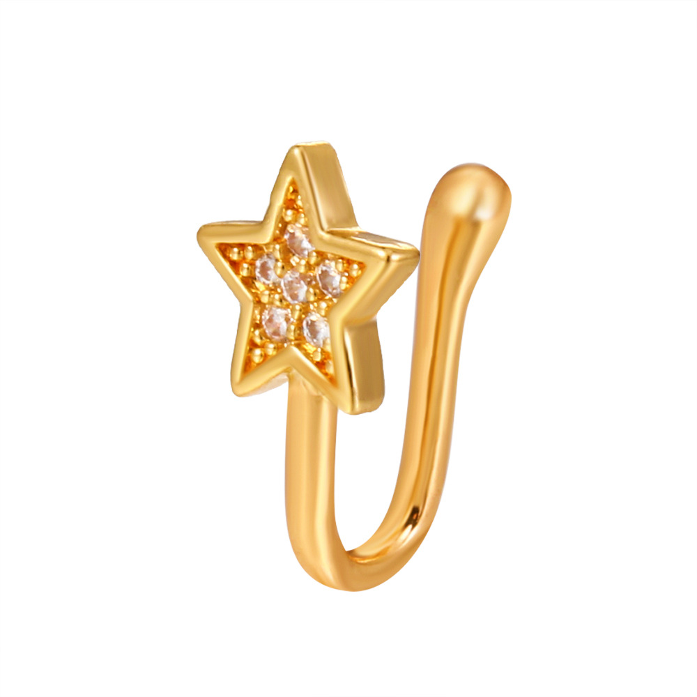 Amazon-style copper-inlaid zircon star fake nose stud, exaggerated and simple U-shaped non-perforated nose clip puncture accessory for women Item Picture