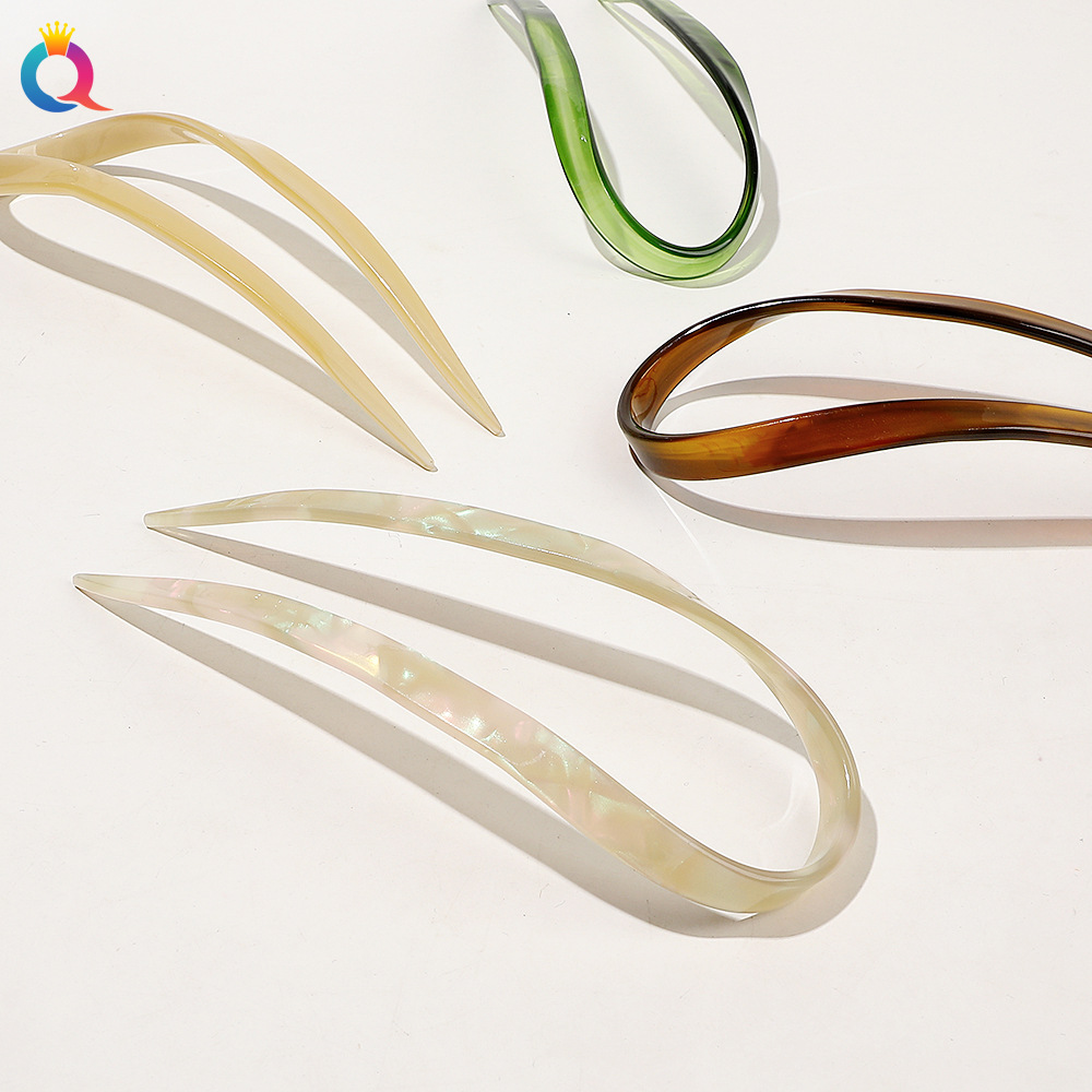 Wholesale of Qiyue Cross-border acetic acid Board simple ancient-style U-shaped hairpins, hairpins, hairpins, headwear and hair accessories Specification drawing