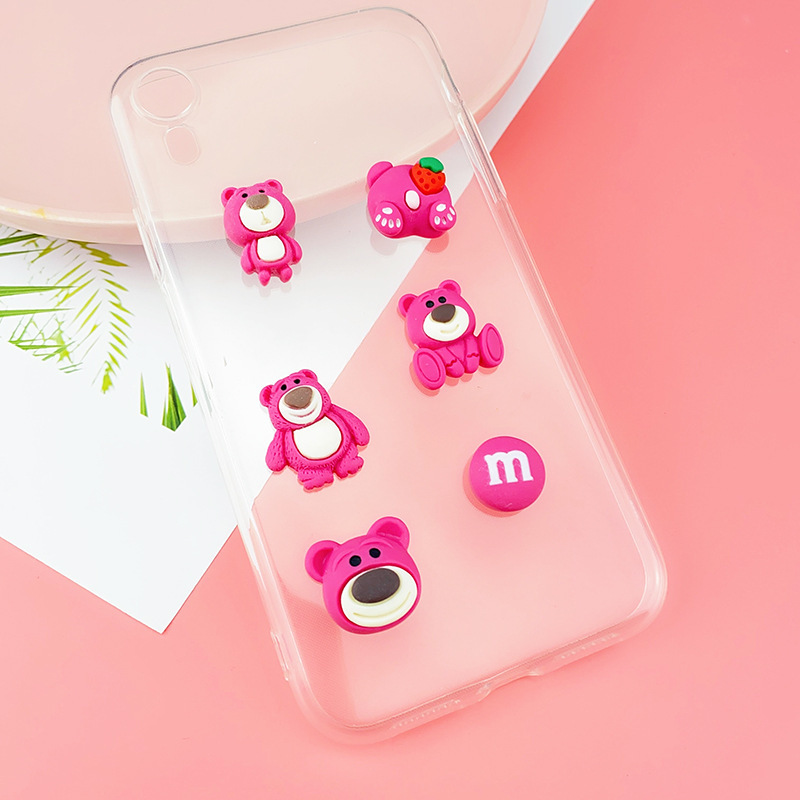 Cream glue accessories, cute cartoon strawberry bear hairpin ornaments, diy jewelry accessories, resin mobile phone crocs accessories details Picture